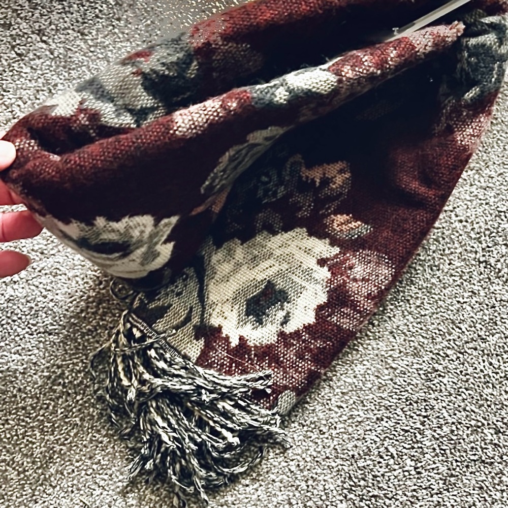 I AM  Classy Merlot Colored Floral Scarve! OS
- Merlot , Charcoal grey, Blk, Pnk